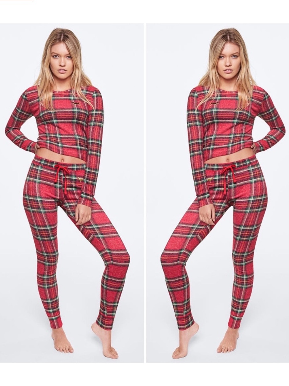 PINK Victoria's Secret Cozy Red Plaid Women's Pajama Set Size Small
